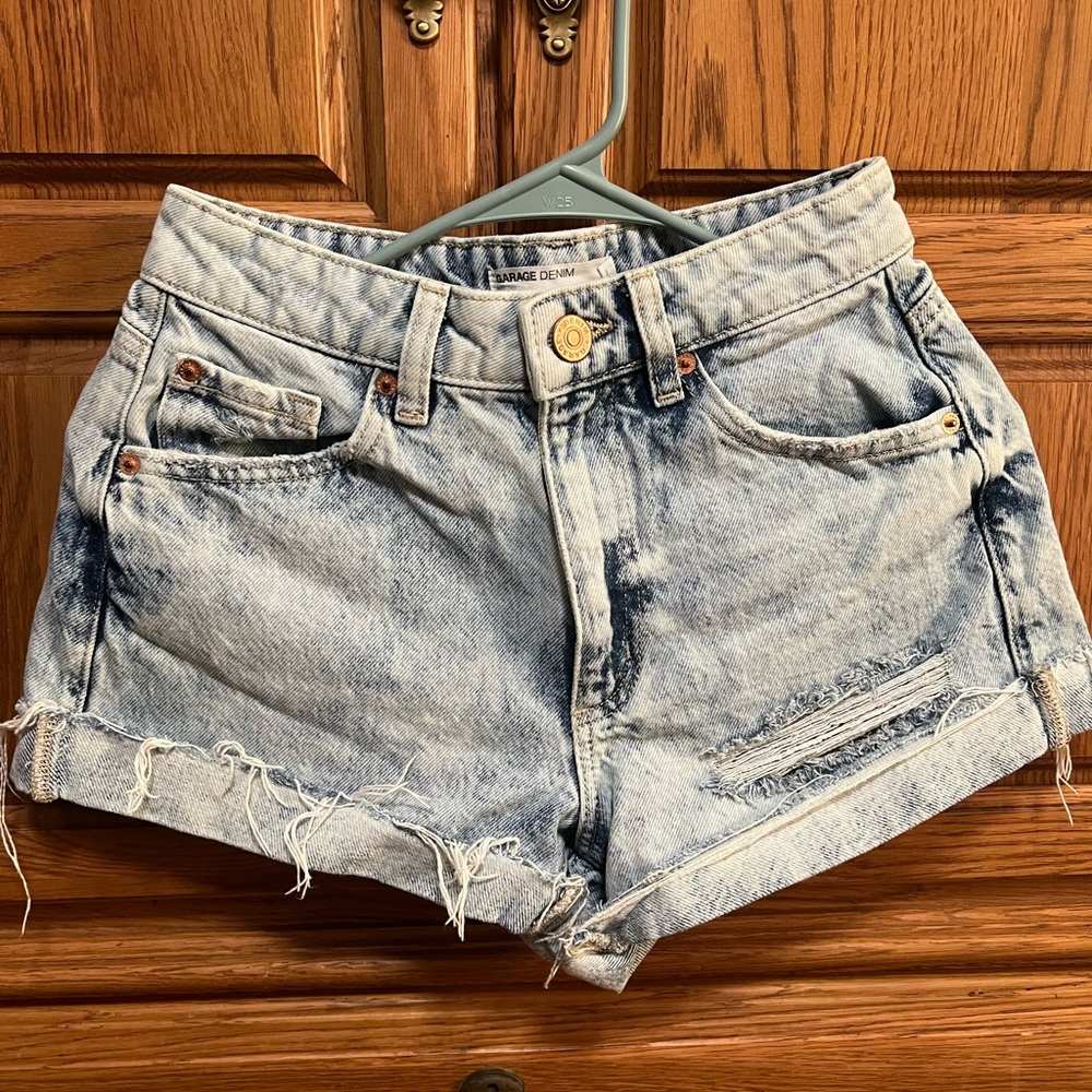 Garage Light Blue Distressed Jean Shorts